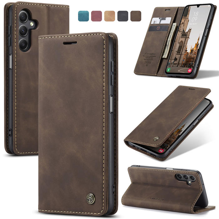 CaseMe Samsung Galaxy A24 4G Wallet Suede Leather Case Coffee - Click Image to Close