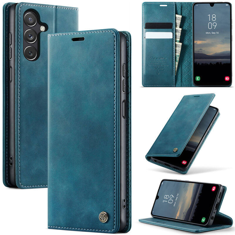 CaseMe Samsung Galaxy A24 4G Magnetic Wallet Case with RFID Blocking Blue