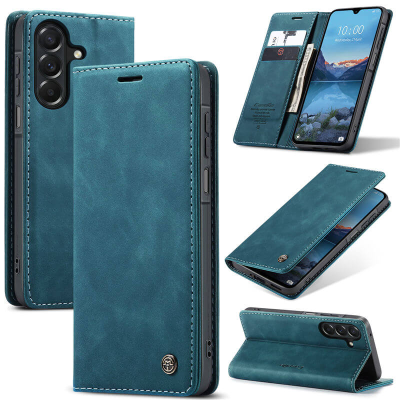 CaseMe Samsung Galaxy A27 Wallet Case with Magnetic Closure & Kickstand Blue