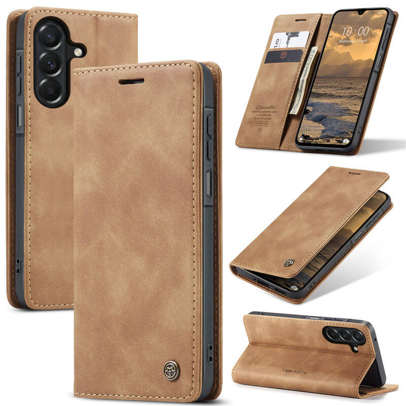 CaseMe Samsung Galaxy A27 Wallet Case with Magnetic Closure & Kickstand Brown