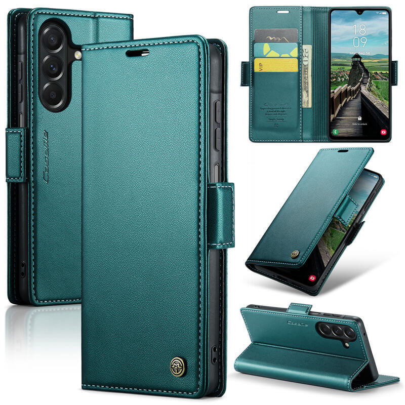 CaseMe Samsung Galaxy A27 Wallet RFID Blocking Magnetic Buckle Case Green