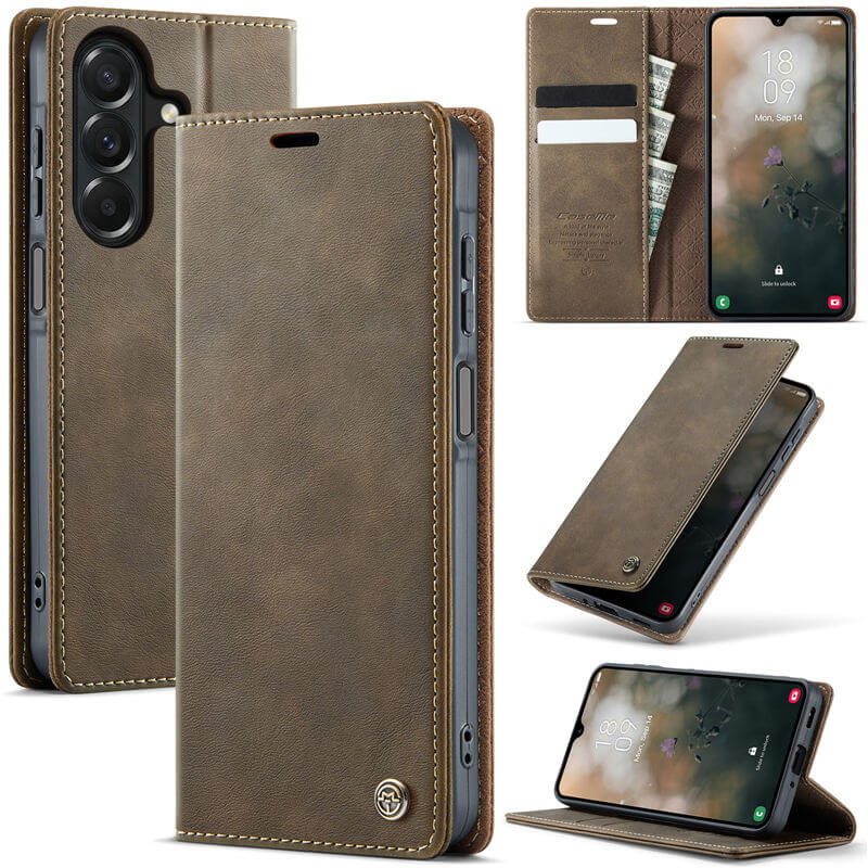 CaseMe Samsung Galaxy A27 Magnetic Wallet Case with RFID Blocking Coffee