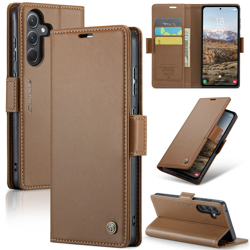 CaseMe Samsung Galaxy A35 Wallet RFID Blocking Magnetic Buckle Case Brown