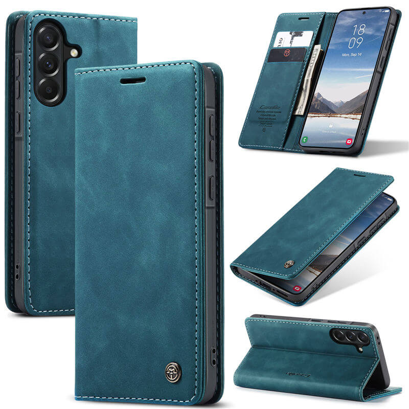 CaseMe Samsung Galaxy A37 Wallet Case with Magnetic Closure & Kickstand Blue