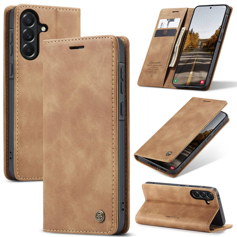 CaseMe Samsung Galaxy A37 Wallet Case with Magnetic Closure & Kickstand Brown