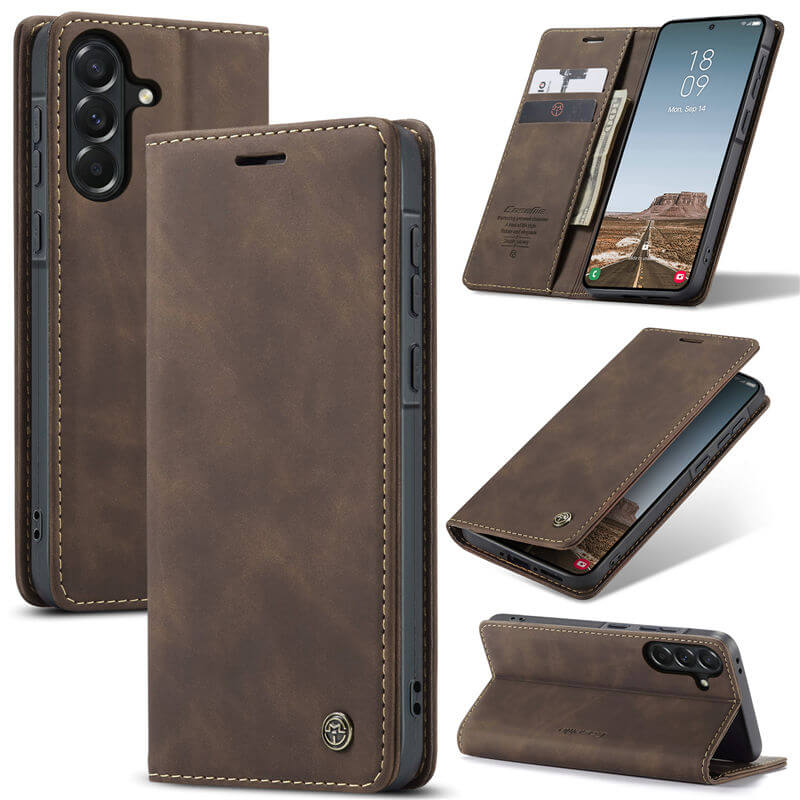 CaseMe Samsung Galaxy A37 Wallet Case with Magnetic Closure & Kickstand Coffee