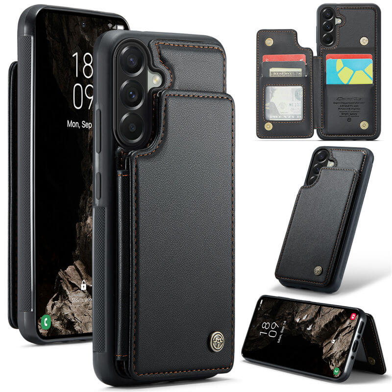 CaseMe Samsung Galaxy A37 RFID Blocking Card Holder Kickstand Case Black