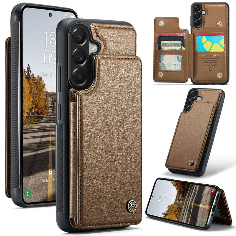 CaseMe Samsung Galaxy A37 RFID Blocking Card Holder Kickstand Case Brown