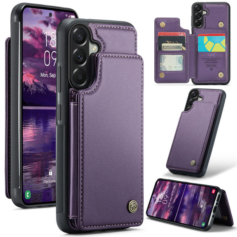 CaseMe Samsung Galaxy A37 RFID Blocking Card Holder Kickstand Case Purple