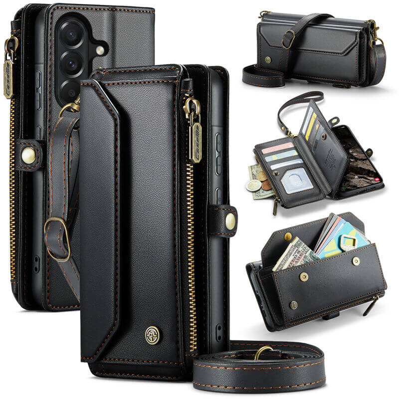 CaseMe Samsung Galaxy A37 RFID Blocking Wallet Case with Crossbody Strap Black