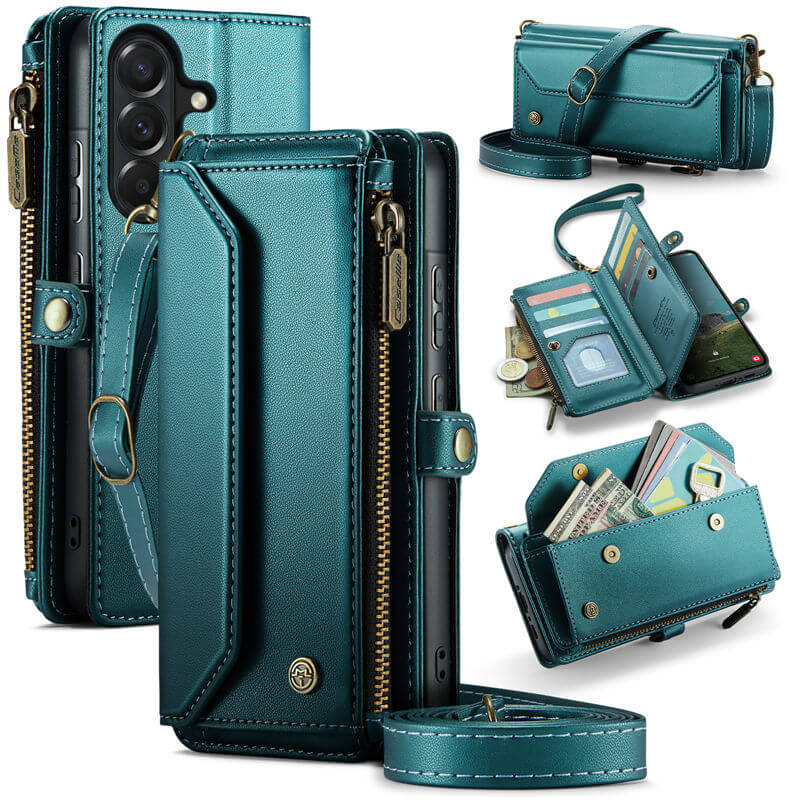 CaseMe Samsung Galaxy A37 RFID Blocking Wallet Case with Crossbody Strap Green