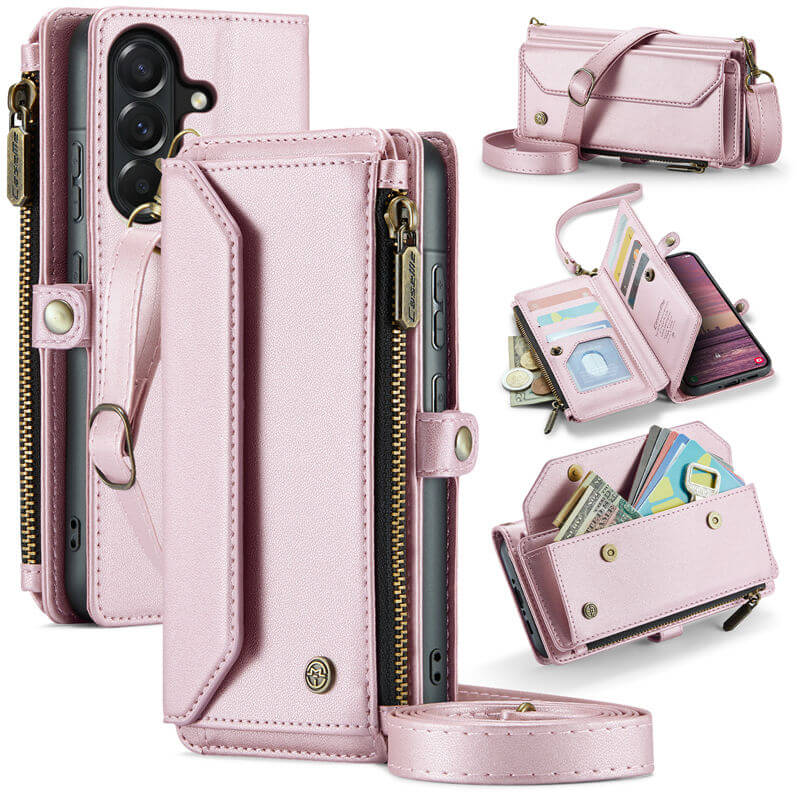 CaseMe Samsung Galaxy A37 RFID Blocking Wallet Case with Crossbody Strap Pink