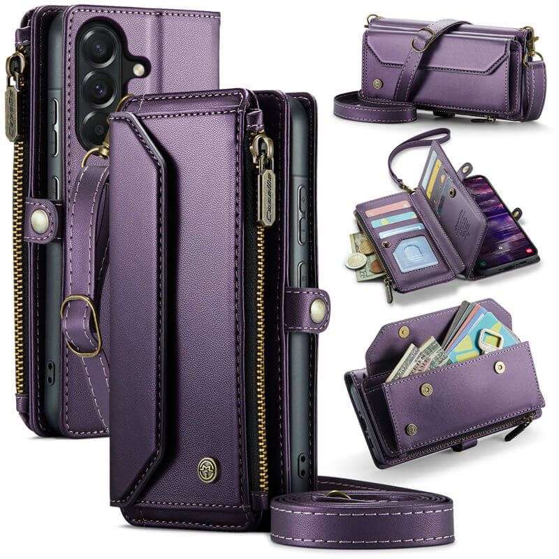 CaseMe Samsung Galaxy A37 RFID Blocking Wallet Case with Crossbody Strap Purple