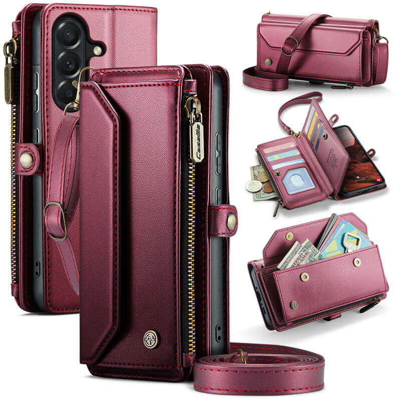 CaseMe Samsung Galaxy A37 RFID Blocking Wallet Case with Crossbody Strap Red