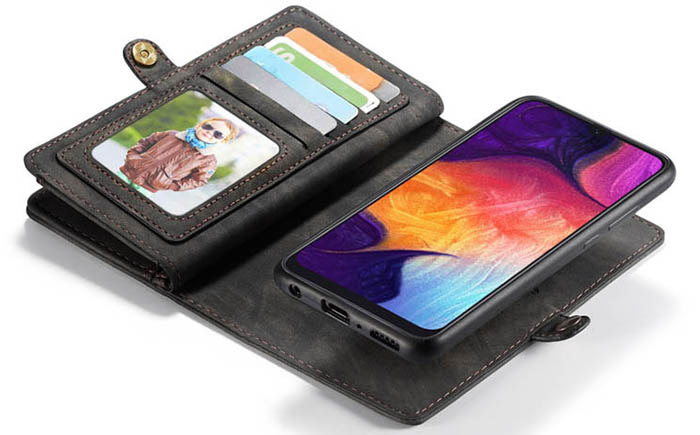 CaseMe Samsung Galaxy A50 Zipper Wallet Magnetic Detachable 2 in 1 Folio Case