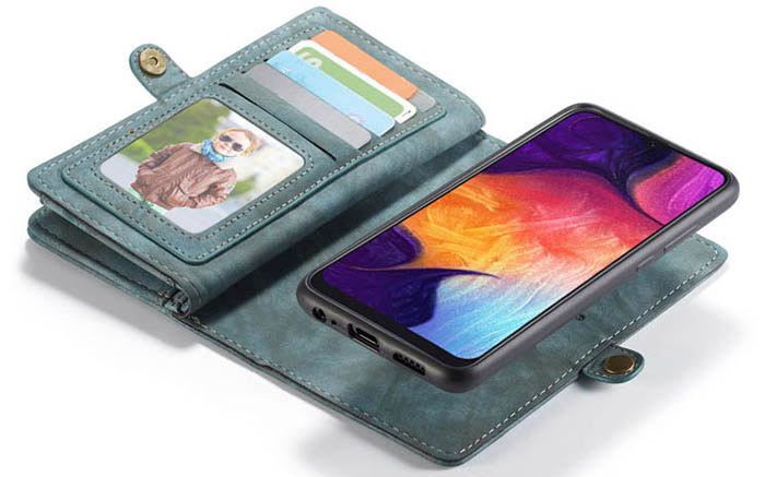 CaseMe Samsung Galaxy A50 Zipper Wallet Magnetic Detachable 2 in 1 Folio Case