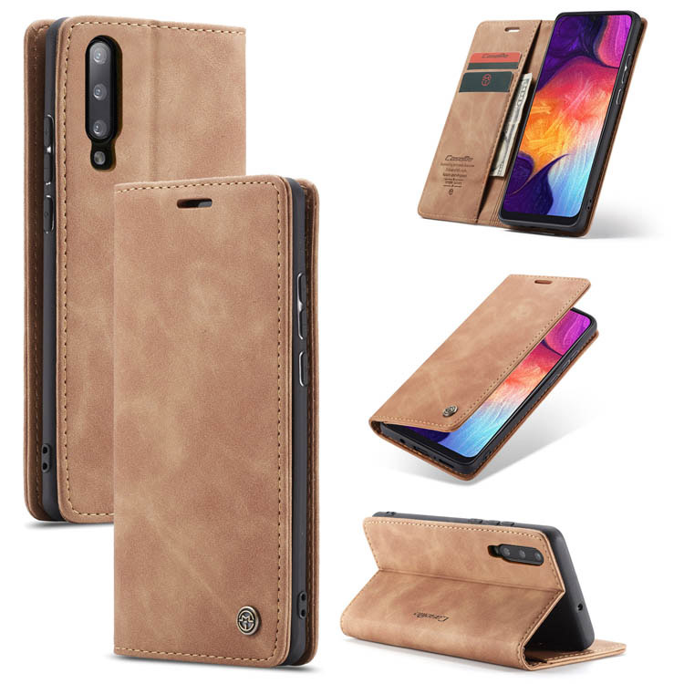 CaseMe Samsung Galaxy A50 Retro Wallet Kickstand Case Brown