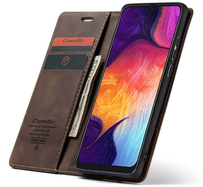 CaseMe Samsung Galaxy A50 Retro Wallet Kickstand Magnetic Flip Leather Case