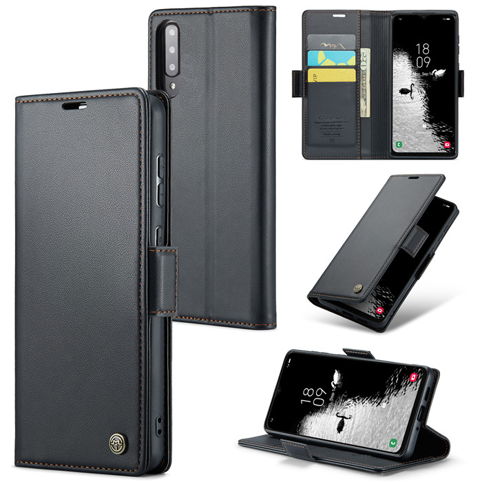 CaseMe Samsung Galaxy A50 Wallet RFID Blocking Magnetic Buckle Case Black - Click Image to Close