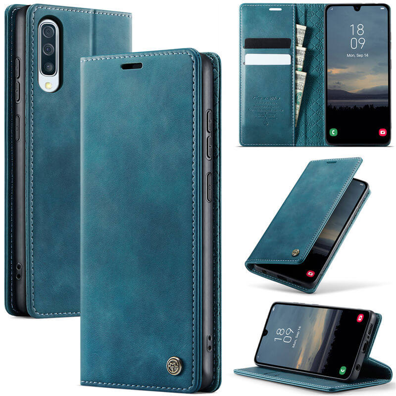 CaseMe Samsung Galaxy A50 Magnetic Wallet Case with RFID Blocking Blue