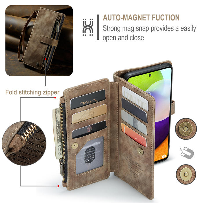 CaseMe Samsung Galaxy A52 5G Zipper Wallet Kickstand Case Coffee