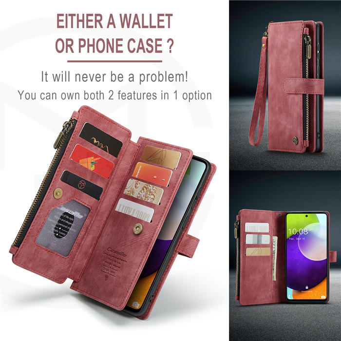 CaseMe Samsung Galaxy A52 5G Zipper Wallet Kickstand Case Red