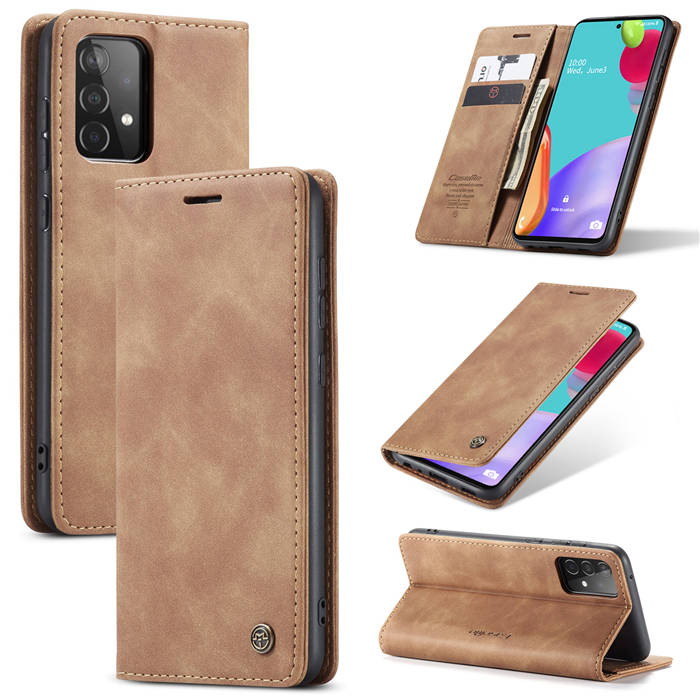 CaseMe Samsung Galaxy A52 5G Wallet Kickstand Magnetic Case Brown - Click Image to Close