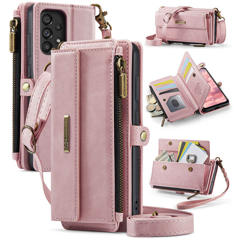 CaseMe Samsung Galaxy A52 Wallet Case – RFID Blocking Crossbody Bag with 9 Card Slots Pink