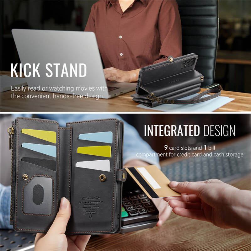 CaseMe Samsung Galaxy A52 Wallet Case – RFID Blocking, 9 Card Slots, Crossbody Strap