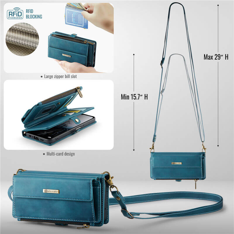 CaseMe Samsung Galaxy A52 Wallet Case – RFID Blocking, 9 Card Slots, Crossbody Strap
