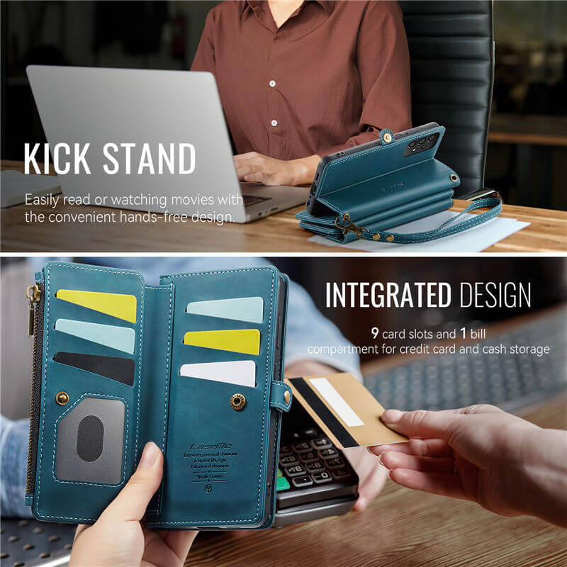 CaseMe Samsung Galaxy A52 Wallet Case – RFID Blocking, 9 Card Slots, Crossbody Strap