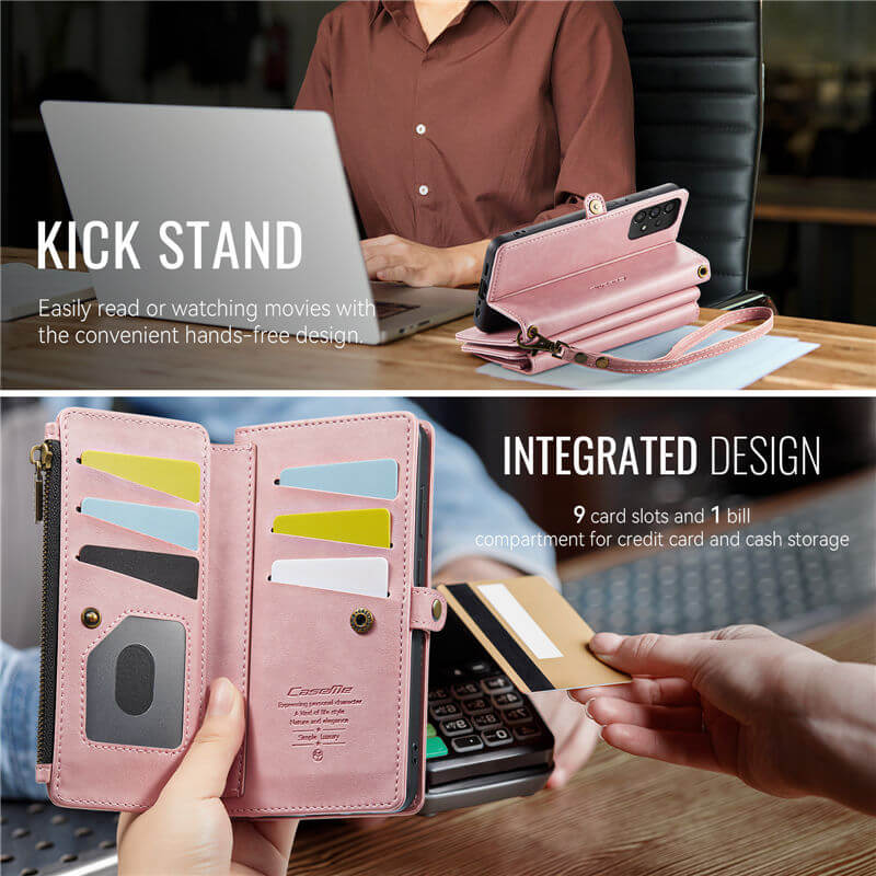 CaseMe Samsung Galaxy A52 Wallet Case – RFID Blocking, 9 Card Slots, Crossbody Strap