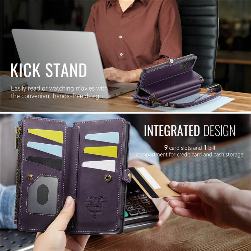 CaseMe Samsung Galaxy A52 Wallet Case – RFID Blocking, 9 Card Slots, Crossbody Strap