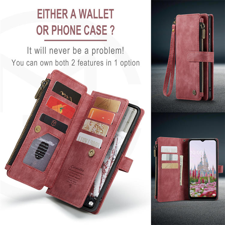 CaseMe Samsung Galaxy A72 Zipper Wallet Kickstand Case Red