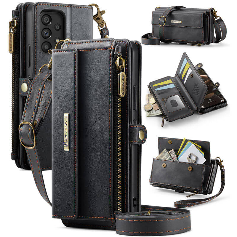 CaseMe Samsung Galaxy A53 5G Wallet Case – RFID Blocking Crossbody Bag with 9 Card Slots Black