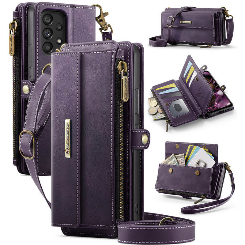 CaseMe Samsung Galaxy A53 5G Wallet Case – RFID Blocking Crossbody Bag with 9 Card Slots Purple