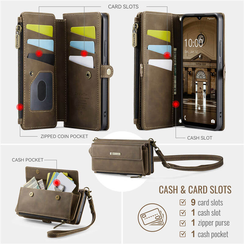 CaseMe Samsung Galaxy A53 5G Wallet Case – RFID Blocking, 9 Card Slots, Crossbody Strap