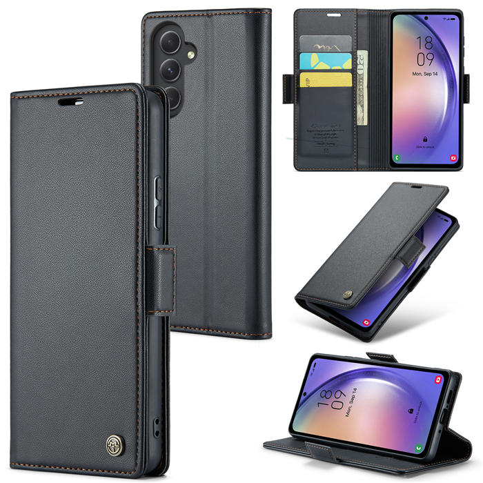 CaseMe Samsung Galaxy A54 5G Wallet RFID Blocking Magnetic Buckle Case Black - Click Image to Close