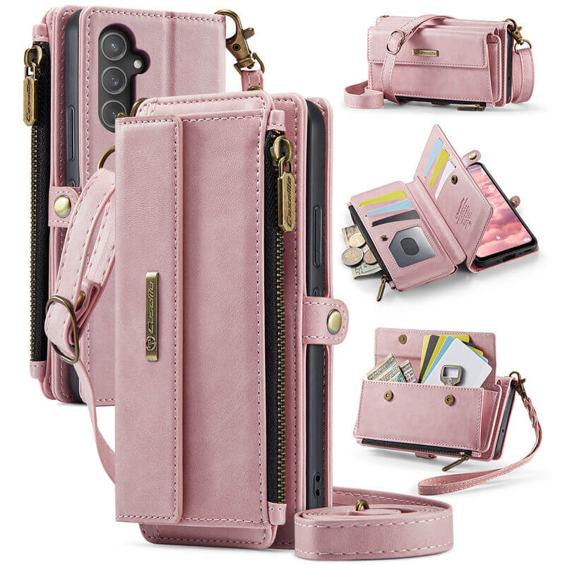 CaseMe Samsung Galaxy A54 5G Wallet Case – RFID Blocking Crossbody Bag with 9 Card Slots Pink