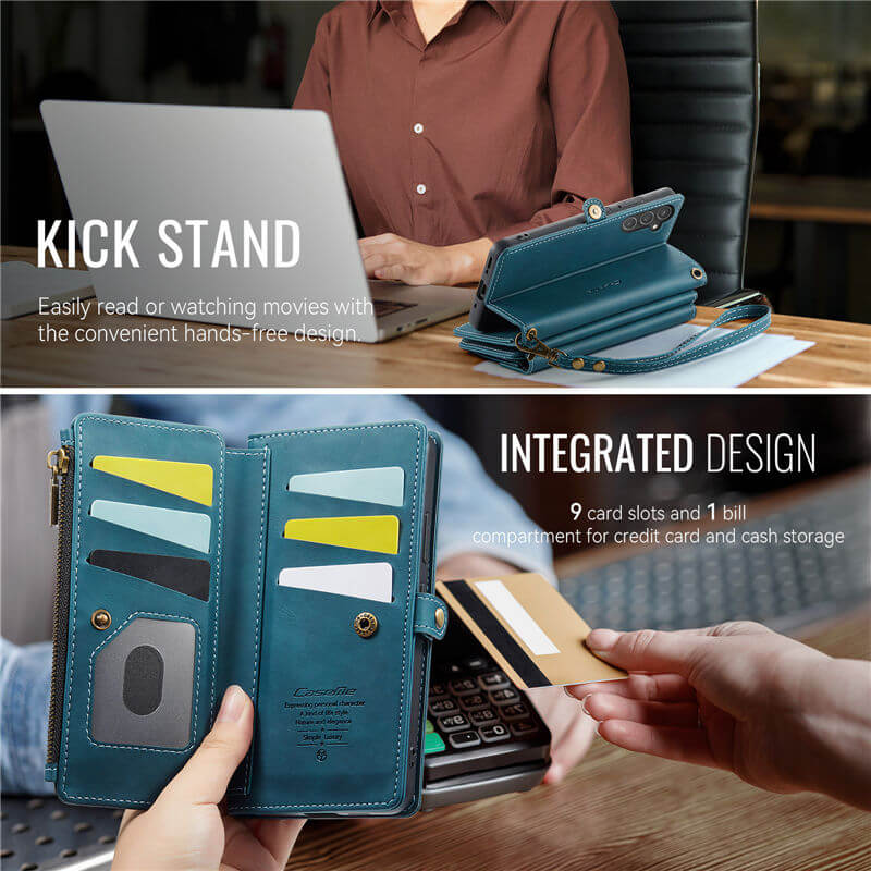 CaseMe Samsung Galaxy A54 5G Wallet Case – RFID Blocking, 9 Card Slots, Crossbody Strap