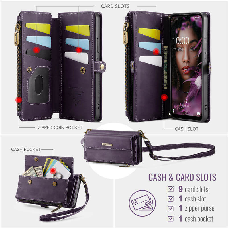 CaseMe Samsung Galaxy A54 5G Wallet Case – RFID Blocking, 9 Card Slots, Crossbody Strap