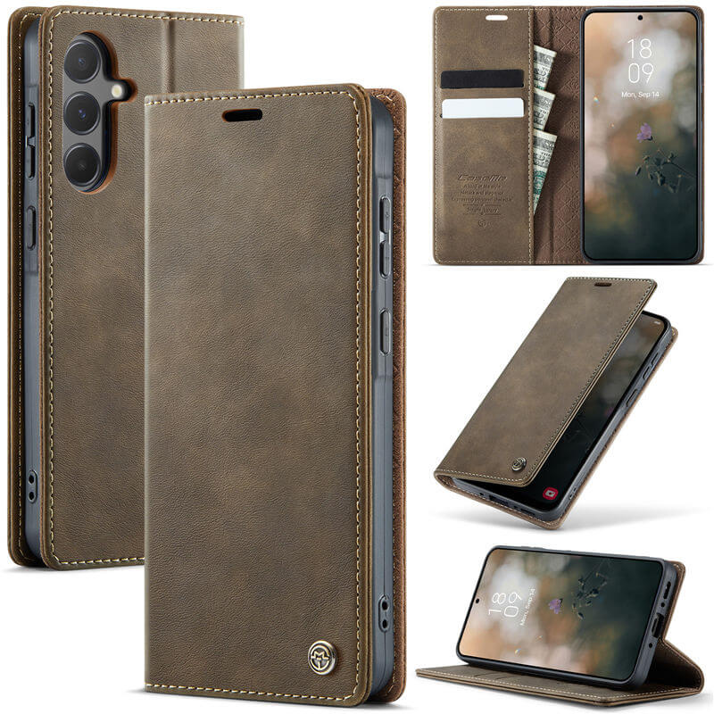 CaseMe Samsung Galaxy A55 Magnetic Wallet Case with RFID Blocking Coffee