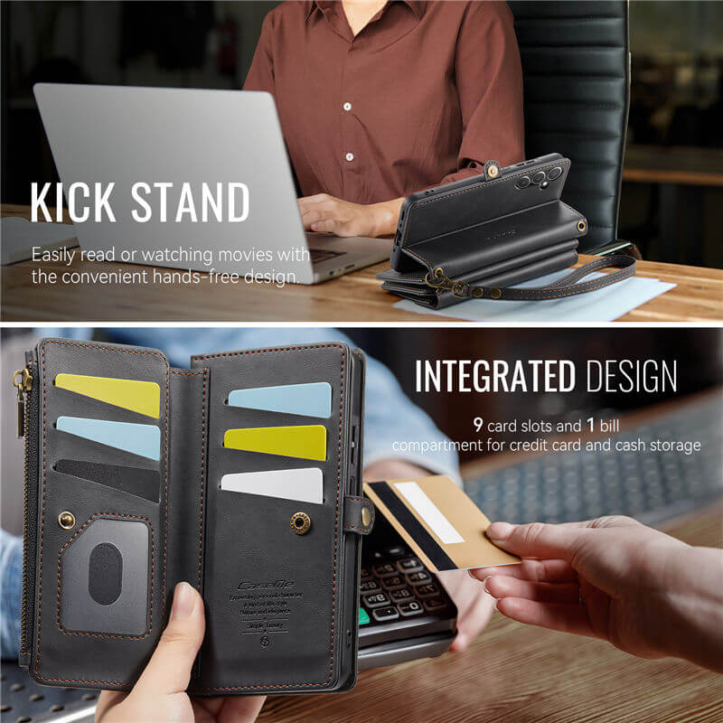 CaseMe Samsung Galaxy A55 Wallet Case – RFID Blocking, 9 Card Slots, Crossbody Strap