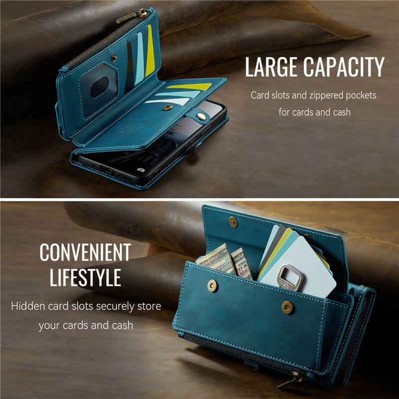 CaseMe Samsung Galaxy A55 Wallet Case – RFID Blocking, 9 Card Slots, Crossbody Strap