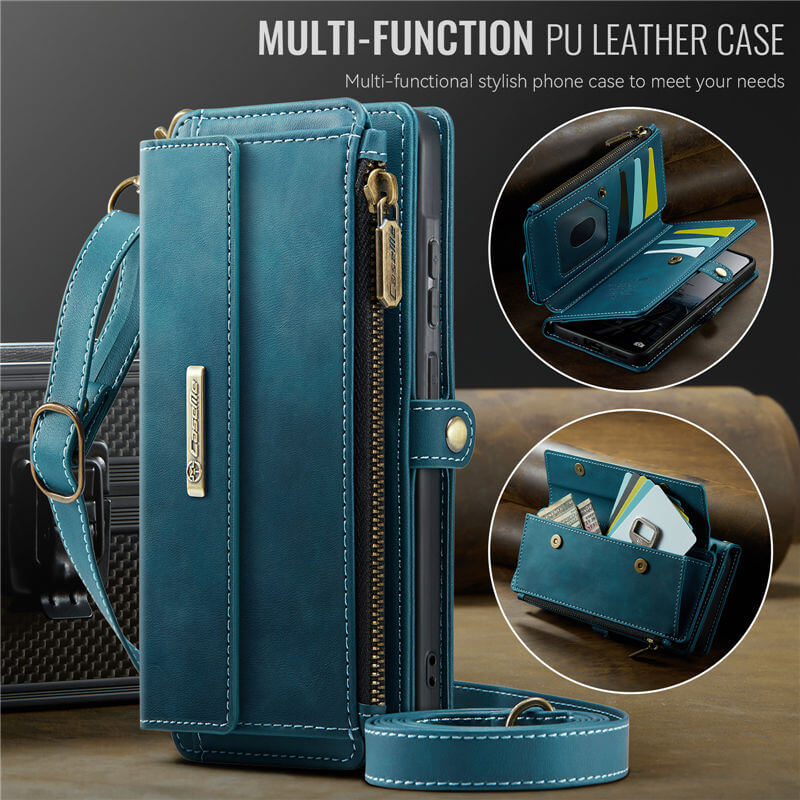 CaseMe Samsung Galaxy A55 Wallet Case – RFID Blocking, 9 Card Slots, Crossbody Strap