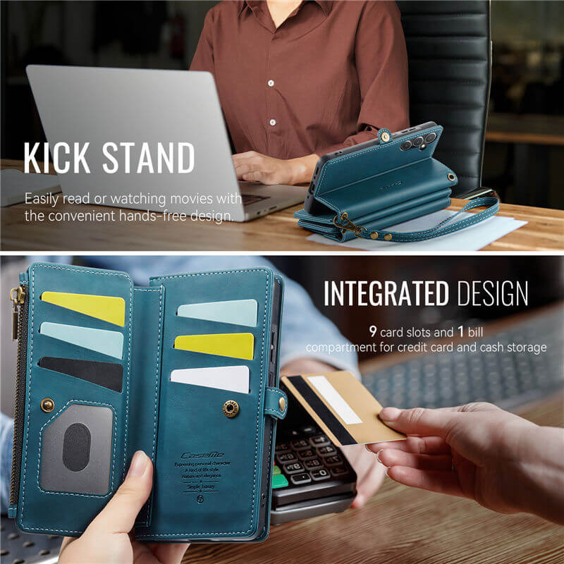 CaseMe Samsung Galaxy A55 Wallet Case – RFID Blocking, 9 Card Slots, Crossbody Strap