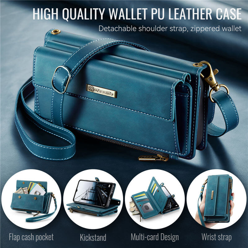CaseMe Samsung Galaxy A55 Wallet Case – RFID Blocking, 9 Card Slots, Crossbody Strap