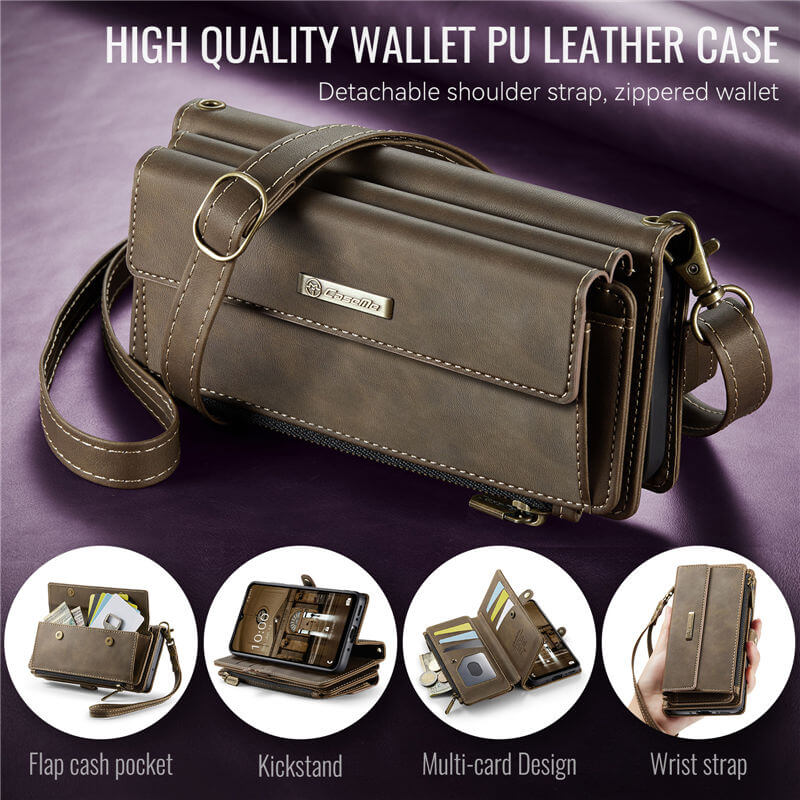 CaseMe Samsung Galaxy A55 Wallet Case – RFID Blocking, 9 Card Slots, Crossbody Strap
