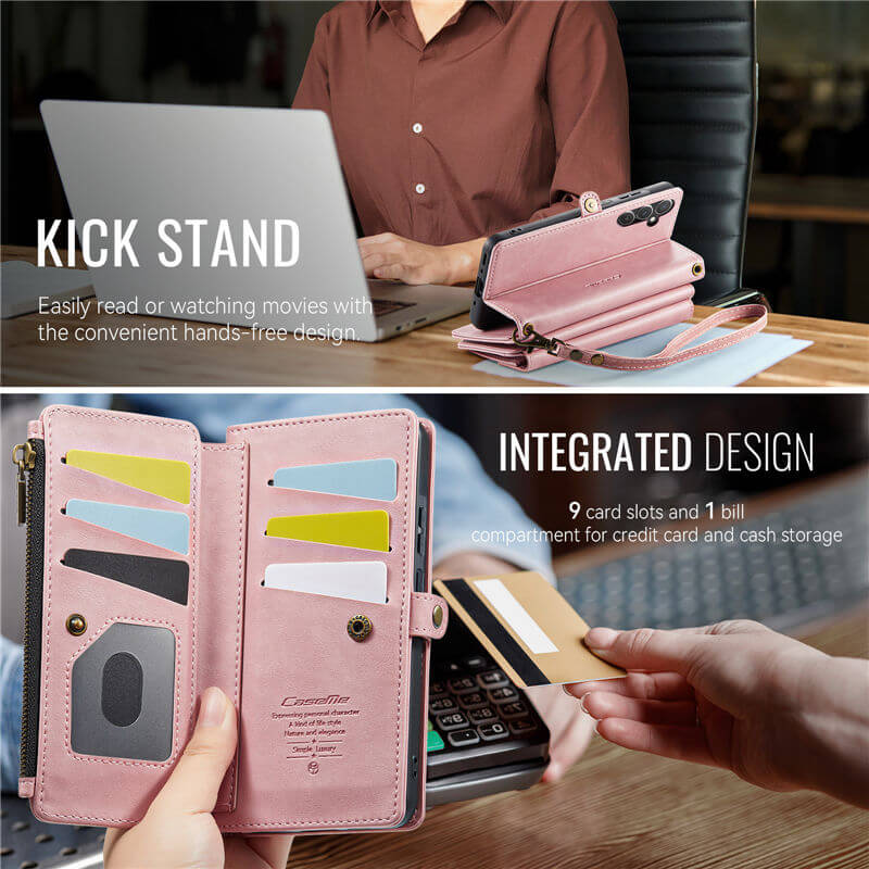 CaseMe Samsung Galaxy A55 Wallet Case – RFID Blocking, 9 Card Slots, Crossbody Strap