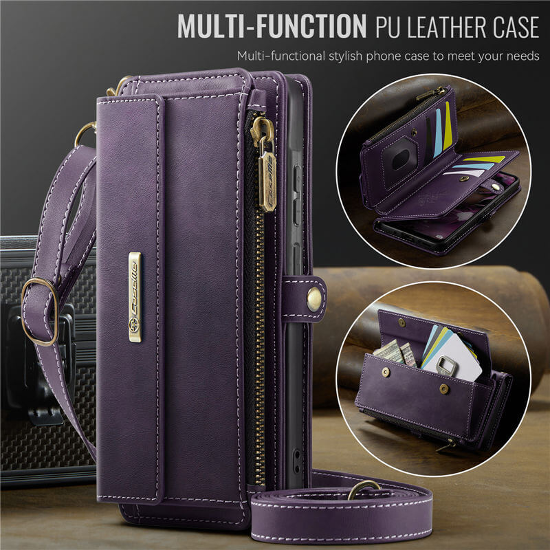 CaseMe Samsung Galaxy A55 Wallet Case – RFID Blocking, 9 Card Slots, Crossbody Strap